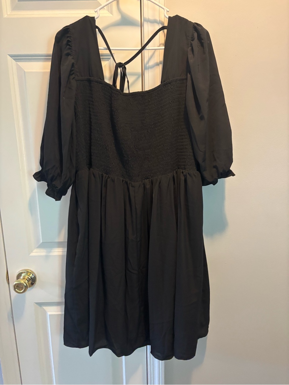 ARULA Black Smocked Puff-Sleeve Mini Dress